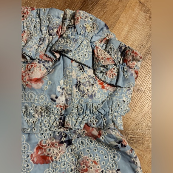 Frill Seeker Eyelet Embroidery TieBack Dress Floral Print  M flawed **2 for 20** - Picture 14 of 16